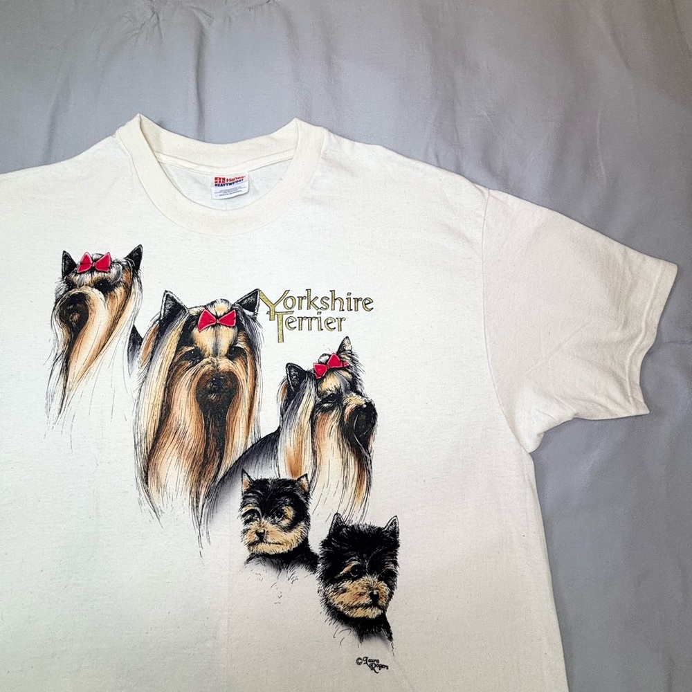 Vintage Y2k‎ Yorkshire Terrier Laura Rogers T Shirt Xl Tan